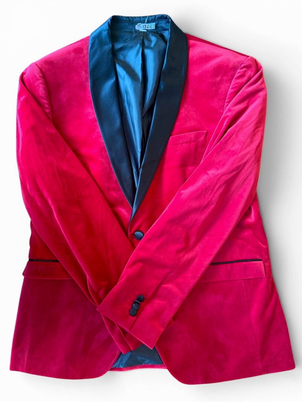Zara Man Red Velvet Smoking Jacket — Black Satin Lapel - Men’s 44R
